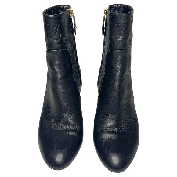 Louis Vuitton Silhouette Black Leather Monogram Flower Heel Ankle Boots Size 38 - Picture 2 of 13